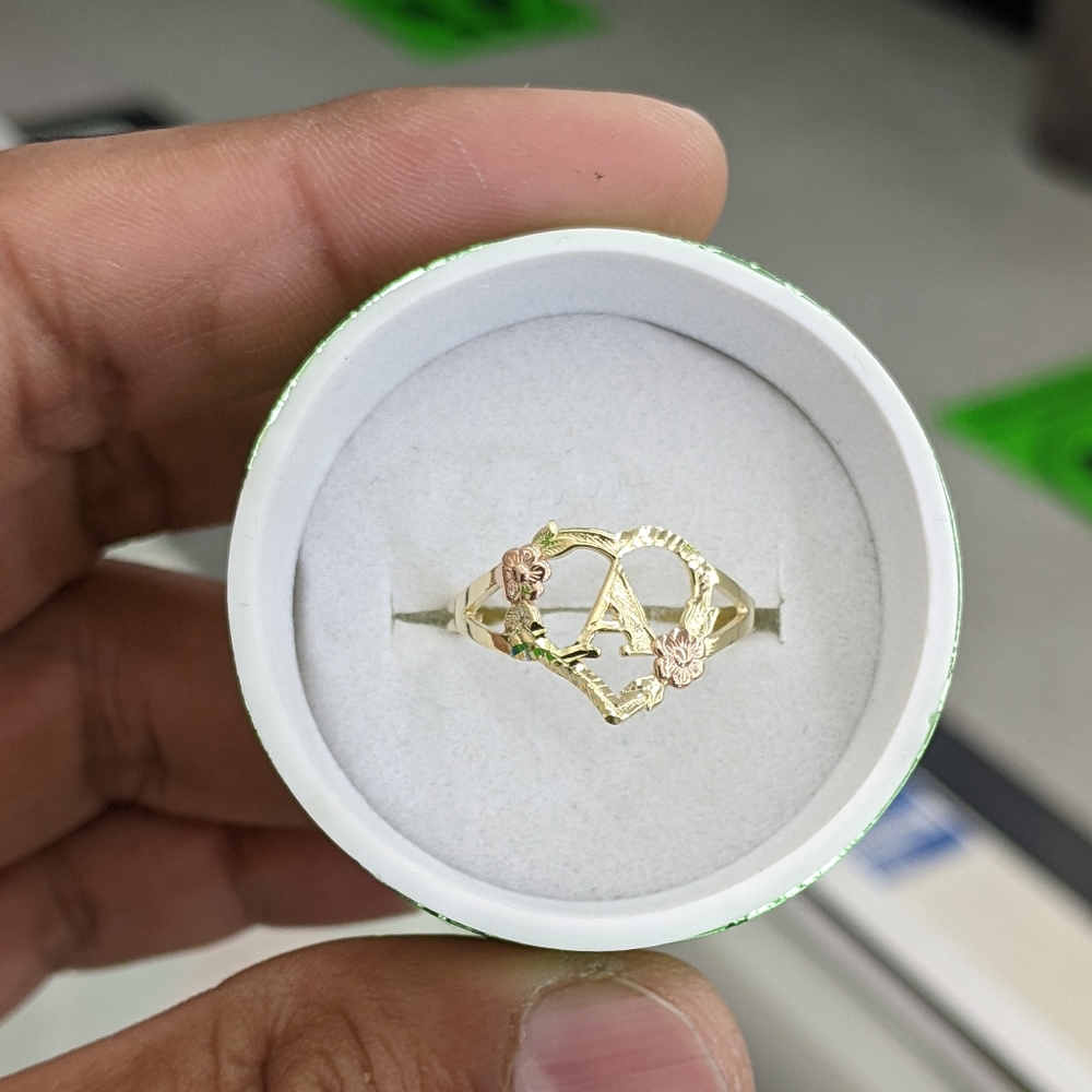 10kt Real Gold Heart Letter A Ring